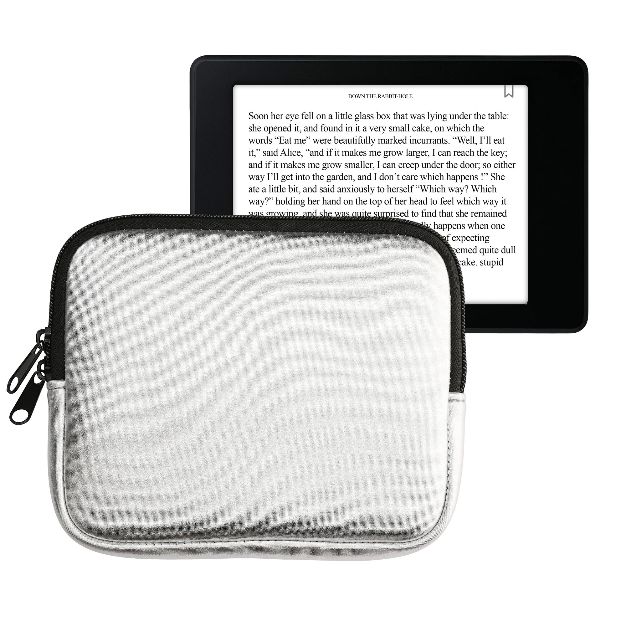 kwmobile Neoprene e-Reader Pouch Size 6,8-7" eReader - Universal eBook Sleeve Case with Zipper - Silver