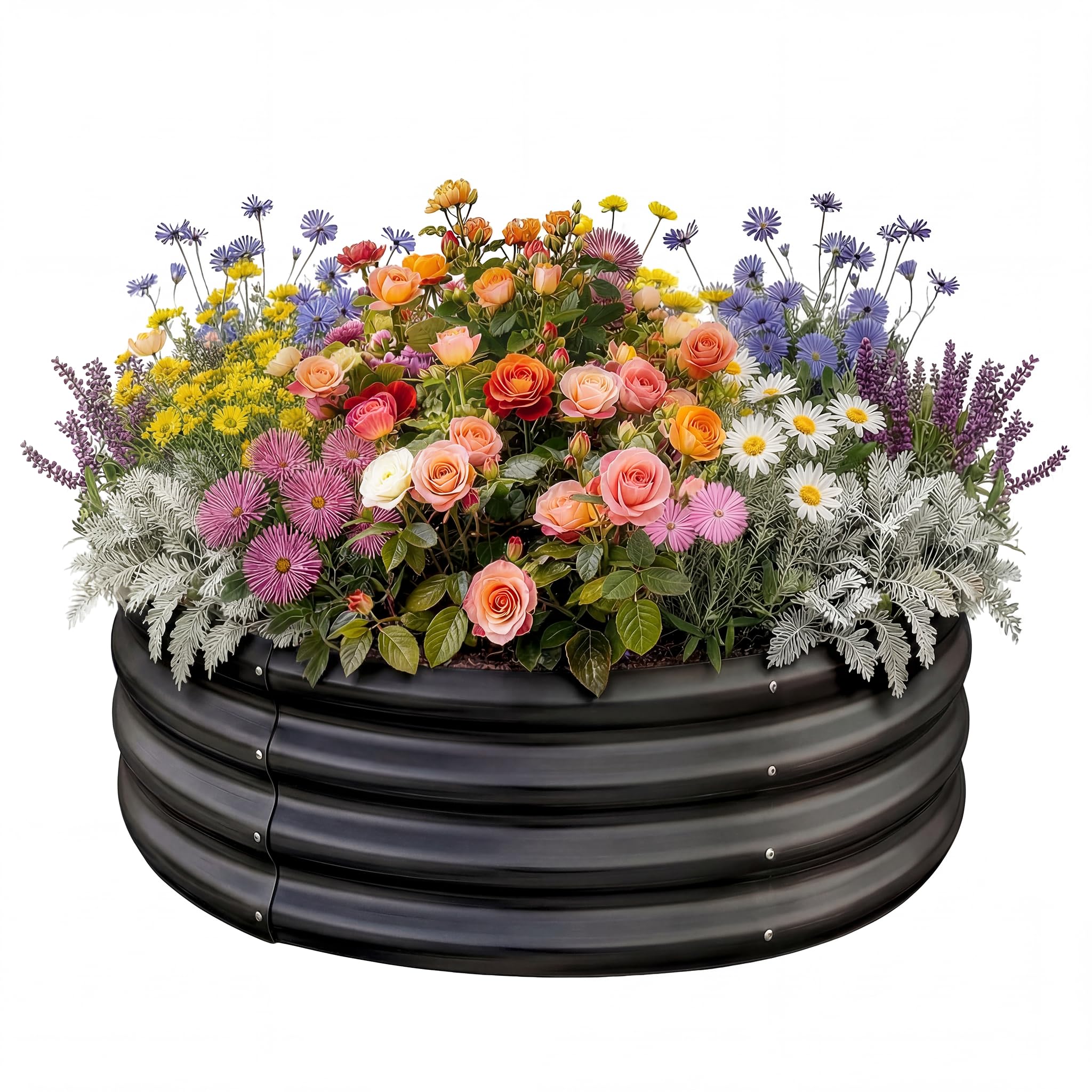 Land Guard Galvanized Raised Garden Bed Kit, Planter Boxes Outdoor, Round Large Metal Garden Beds for Vegetables(Gray)…… Image