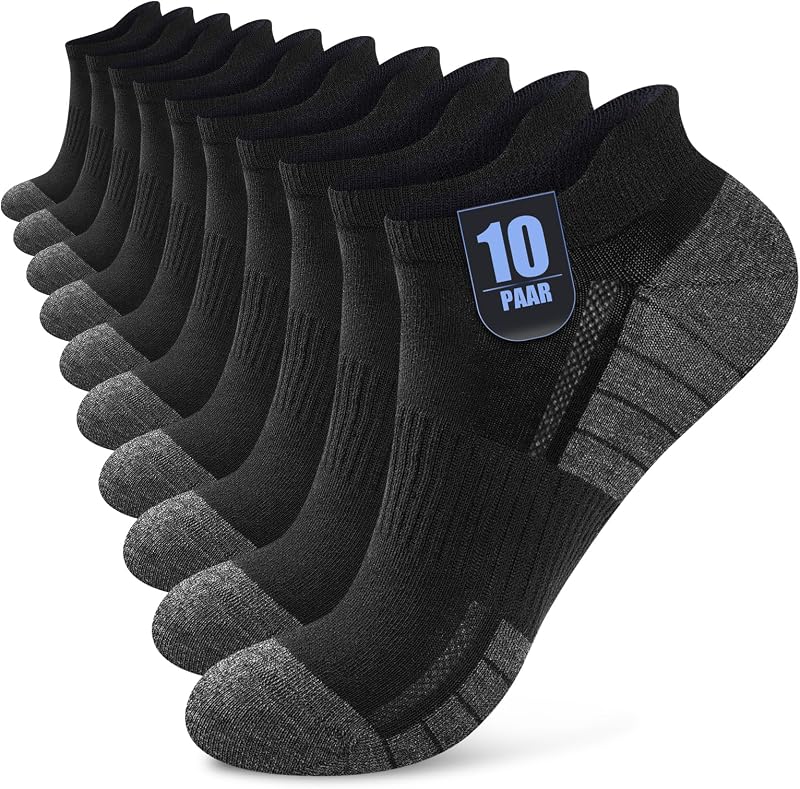 10 Pares Calcetines Tobilleros Hombre Mujer, Calcetines Cortos Algodón Transpirables, Ideales para Deporte, Correr, Casa, Trabajo, Verano, Negro 39-42