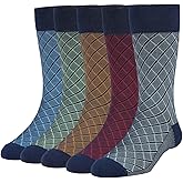 FLGYTH Men's Dress Socks - Premium Bamboo Fiber Patterned Socks, Business Casual, 5-Pair Crew Socks