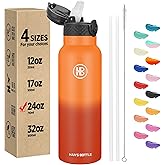 Han's Bottle Sports Water Bottle - 24 Oz, Straw Lid, Leak Proof, Vacuum Insulated Stainless Steel, Double Walled, Thermo Mug,Fire