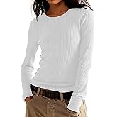 Womens Waffle Knit Tops Long Sleeve Shirts Slim Fitted Pullover Crewneck Shirt Fall Winter Tops 2025