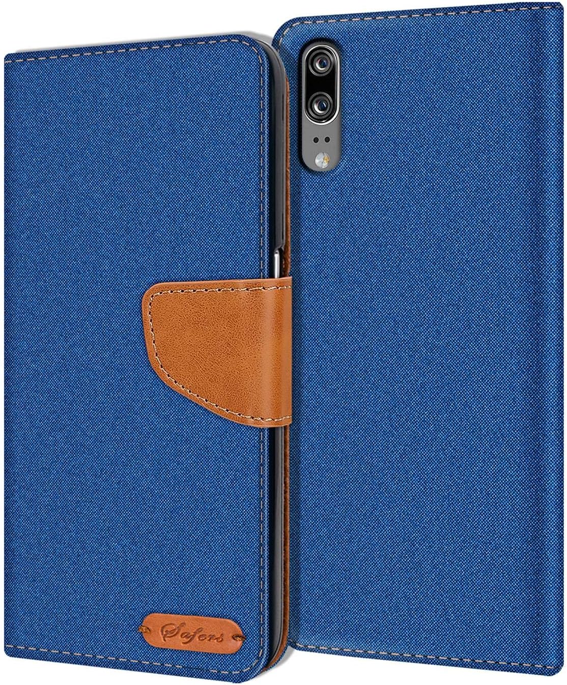 Verco Phone Wallet Case compatible with the Huawei P20, Canvas Faux Leather Book Cover for the P20 Flip Case Bag Hinged - Blue