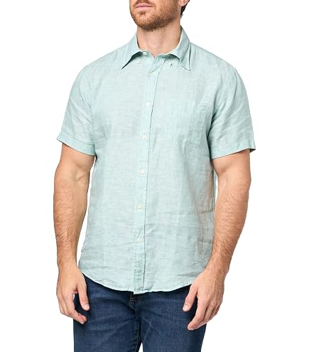 brooks brothers short sleeve dress shirts Men's Button Down Linen Sport Shirt, Solid, Bleached Aqua, Small : Clothing, Shoes & Jewelry This dress polo in Champagne Bridesmaid Dress Shiny Clearance Dresses 1X-3X Color:Blue Fade