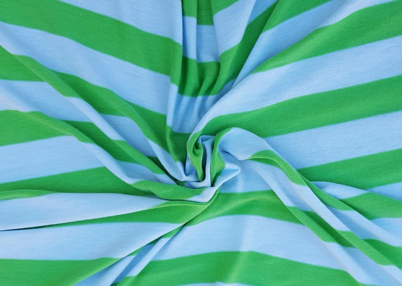 Rayon Spandex 1" Stripe Fabric Jersey Knit by The Yard Blue/Green