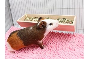 JINKOOZZ Guinea Pig Feeder Box, Wooden Small Animal Food Feeder, Hanging Rabbit Food Bowl, Small Animal Cage Accessories, Suitable for Rabbit Bunny Chinchilla Guinea Pig Hamster 11.8 × 4.3 × 2.4 Inches