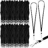 Wesnoy 500 Pack Bulk Lanyards for ID Name Badges Holder Flat Lanyards with Hook Clip Swivel for Office School Accessories (Black)