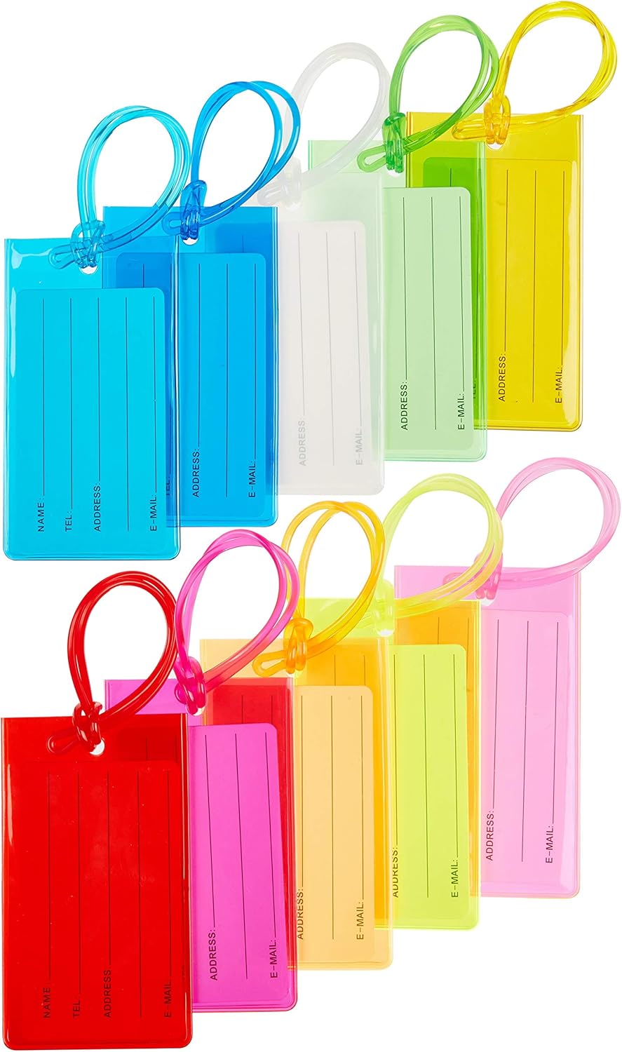 10 Pack Luggage Tag Suitcases Plastic Travel Bag & Baggage ID Label Tags (01 Mixed Colors): Clothing