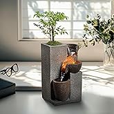 Mseonwxi Resin Tabletop Waterfall Fountain with LED Light & Plant Pot, Indoor Desk Water Fountains for Home Office Decor (220