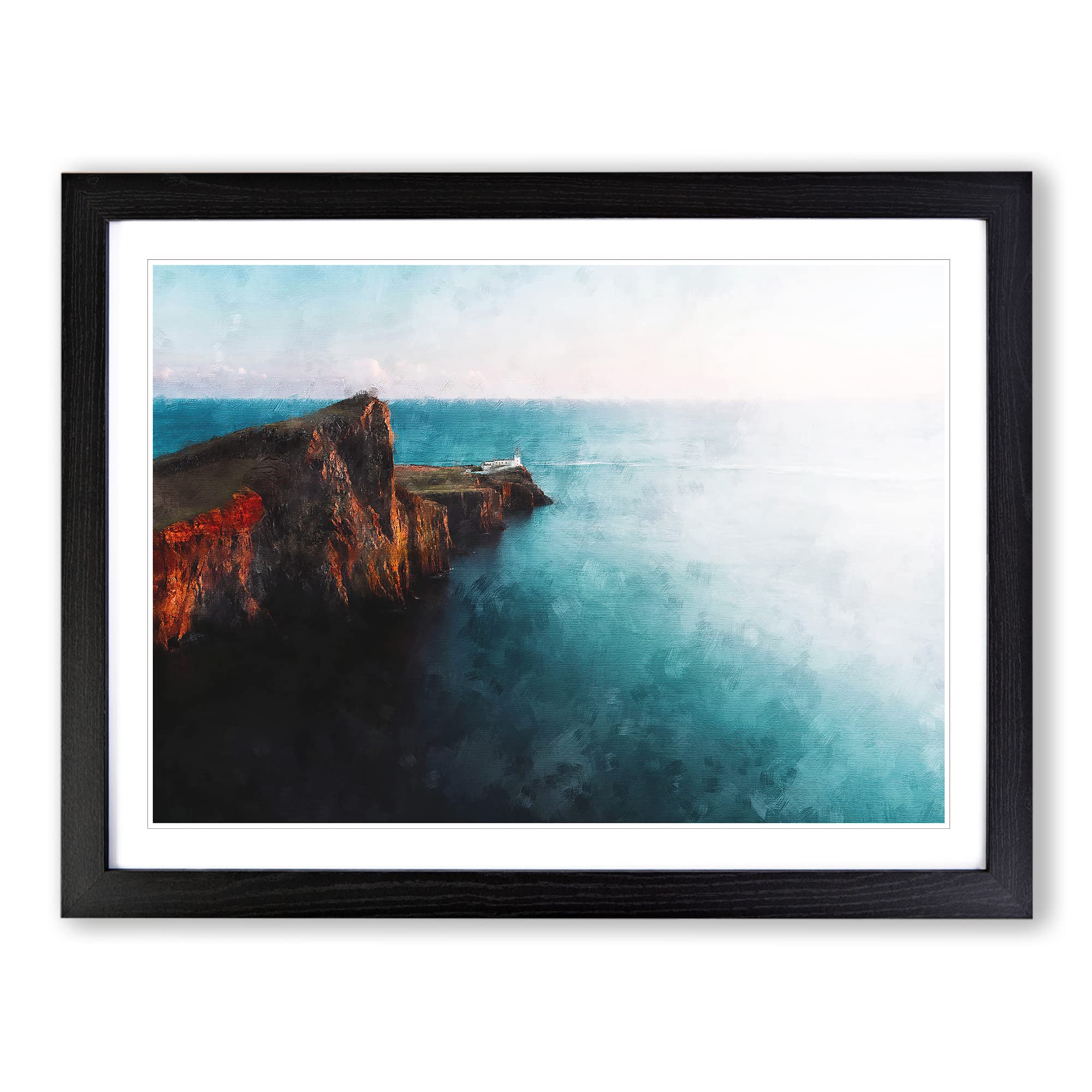 Neist Point Lighthouse Isle Of Skye Painting Modern Art Framed Print | A4 Black Framed Wall Art | Ready to Hang | Modern Cityscape Picture | Living Room Bedroom Lounge Office