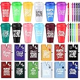Teenyyou 36 Pcs Nurse Appreciation Gifts Bulk 16 oz Plastic Coffee Cups Reusable Tumblers with Lid Inspirational Notebooks Pens Thank You Gifts for Nurse Women(Bright Color,Cute Style)