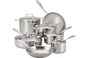 Tramontina Stainless Steel Tri-Ply Clad 12-Piece Cookware Set, Glass Lids, 80116/1012DS