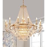 MEIXISUE Modern Crystal Chandelier Gold,Extra Large Chandeliers for High Ceilings 40" 24-Light Round Big Pendant Light Fixtur