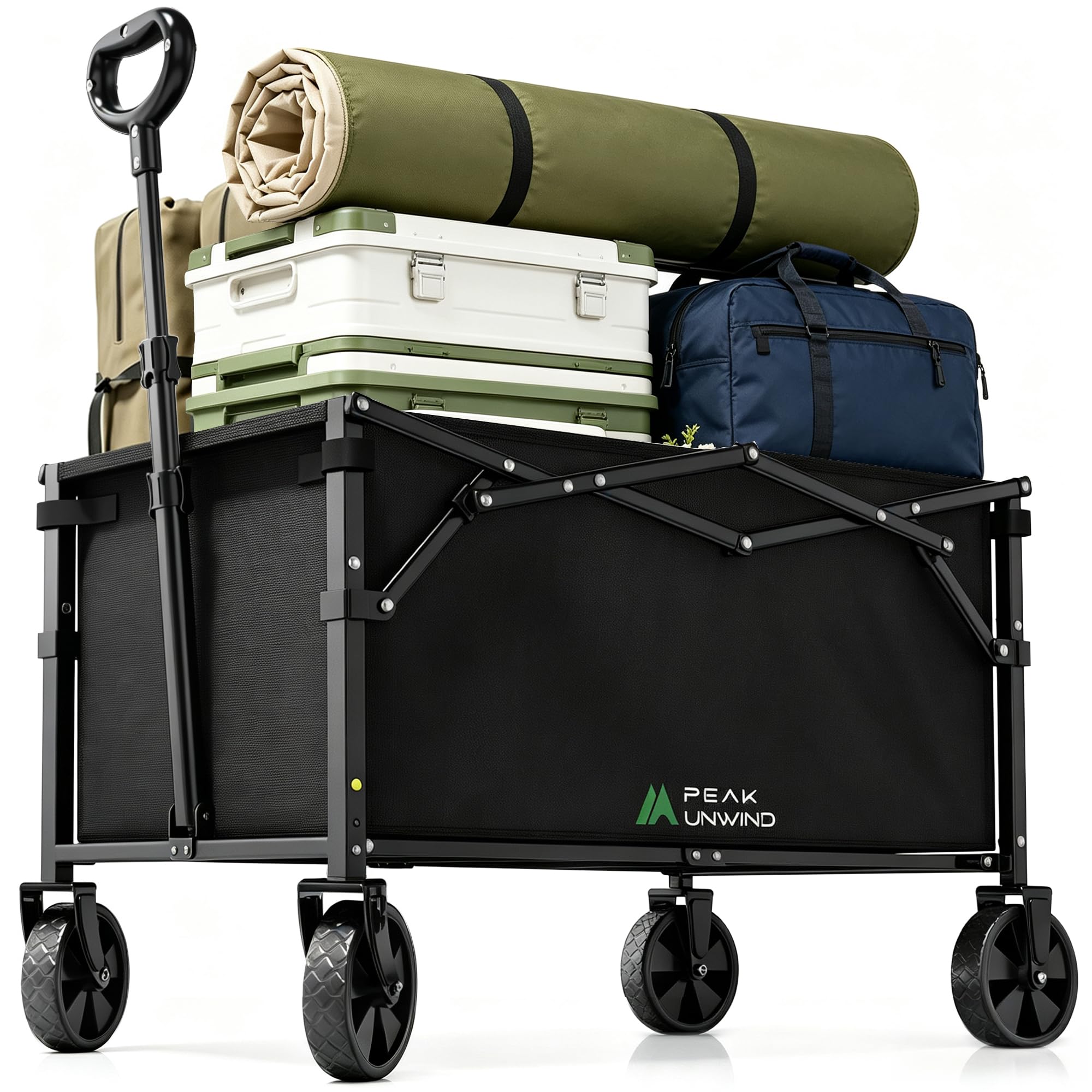 Folding Wagon Cart with Wheels, 220LBS Utility Heavy Duty Wagons Carts | Lightweight foldable wagon cart,Collapsible Wagon wi
