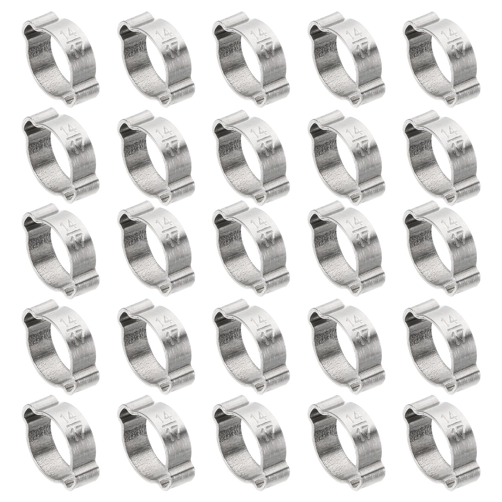 PATIKIL 30 Pack 14-17mm Double Ear Hose Clamp, 304 Stainless Steel O Clip Crimp Rings for Fuel Petrol Pipe Tube Fitting Connections, Silver Tone