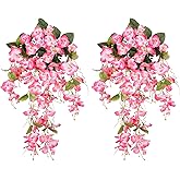 Fake Hibiscus Artificial Hanging Flowers Plants for Outdoors Spring Decoration, 2pcs Silk Hibiscus Vines Realistic UV Resistant Pink Faux Flowers for Outside Planter Porch Patio Yard Wedding Party Urn