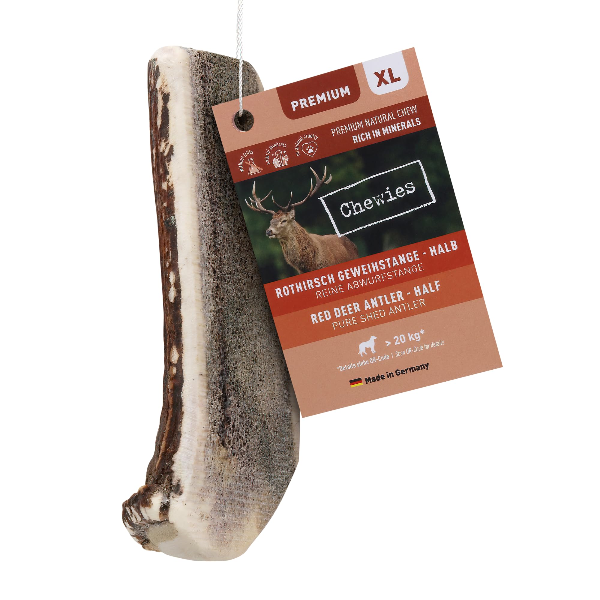 Chewies Chew Antlers for Dogs - Half Bar - Red Deer - Natural and Mineral-Rich - Size XL