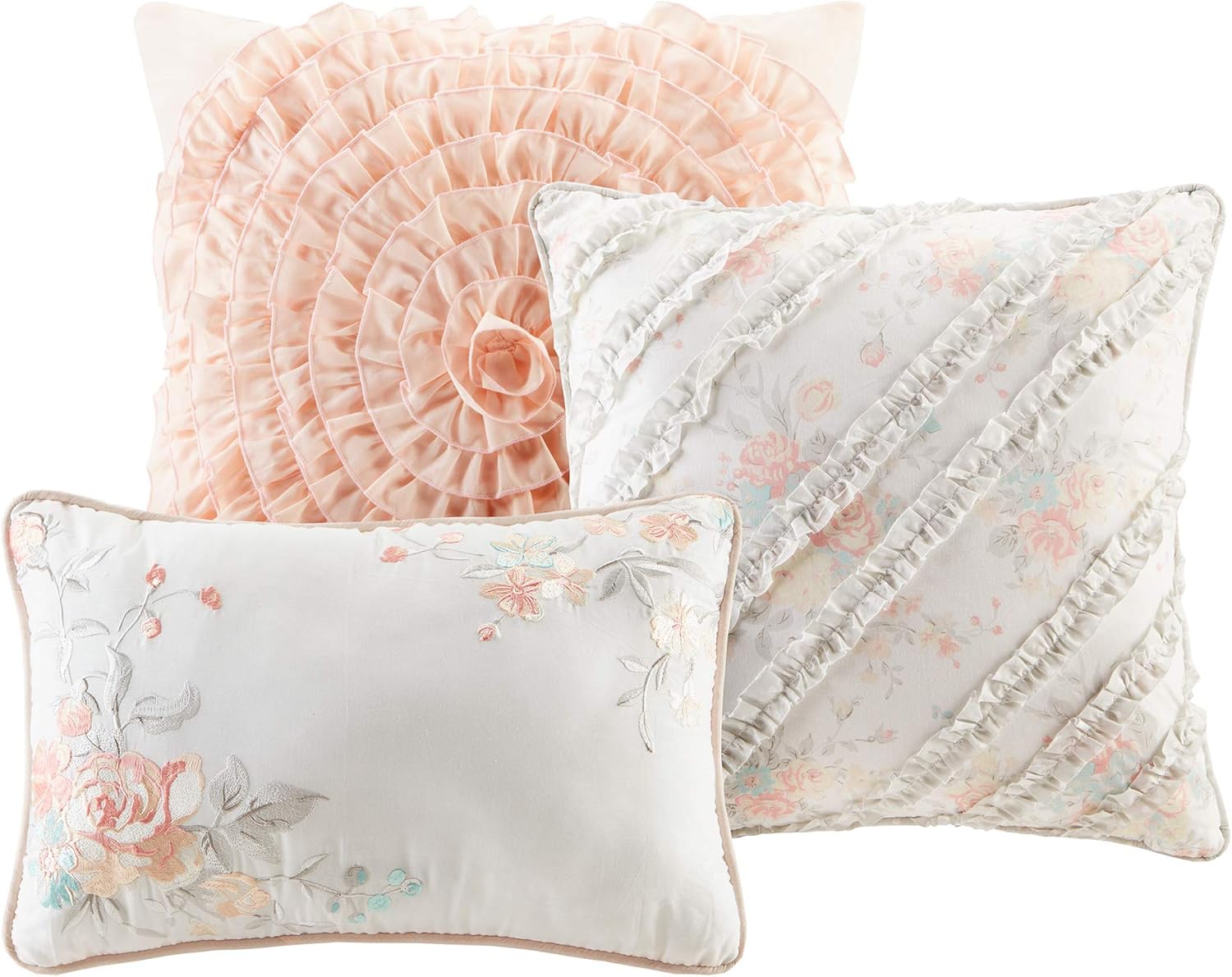 Madison Park 100% Cotton Comforter Set-Modern Cottage Design All Season Down Alternative Bedding, Matching Shams, Bedskirt, Decorative Pillows, Queen(90"x90"), Serendipity, Coral 9 Piece: Home & Kitchen