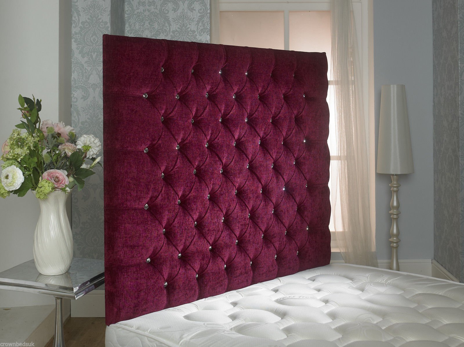 CROWNBEDSUK CHESTERFIELD WALL HEADBOARD CHENILLE IN 2ft6,3ft,4ft,4ft6,5ft,6ft 36'' OR 44 '' HEIGHT MATCHING BUTTONS (3FT SINGLE 36'', Maroon)
