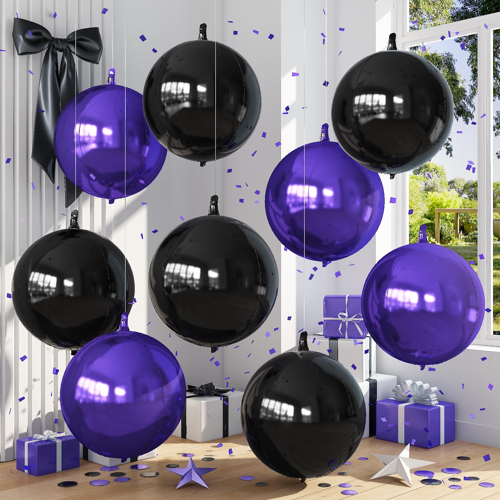 Froova 9 Pcs Black Purple Round Foil Balloons Black Metallic Dark Purple Chrome 4D Ball Balloons 22 In Orbz Mylar Balloon for Graduation Grad Birthday Wedding Anniversary Disco Party Decorations
