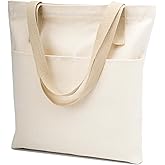 REDSINDA Canvas Aesthetic Tote Bag with Zipper and Pockets for Women Men