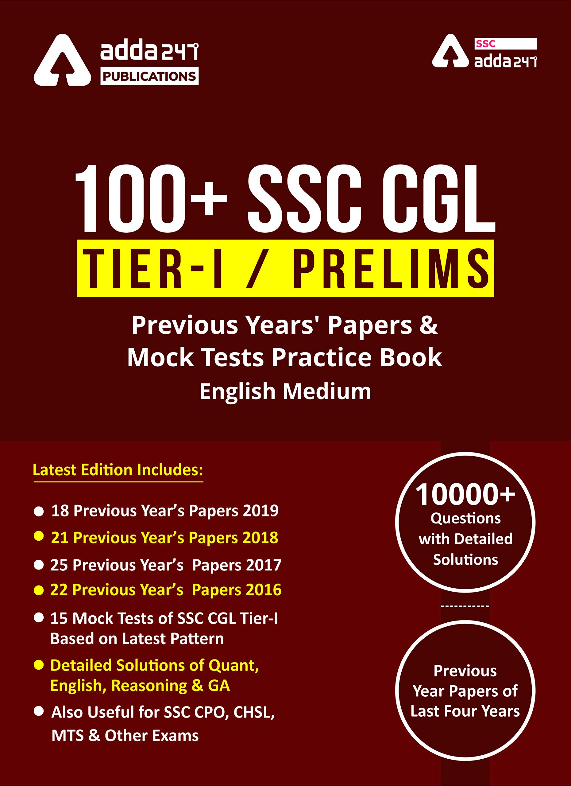 100 SSC CGL Books for Tier-I Previous Year Question Papers | English Medium Book