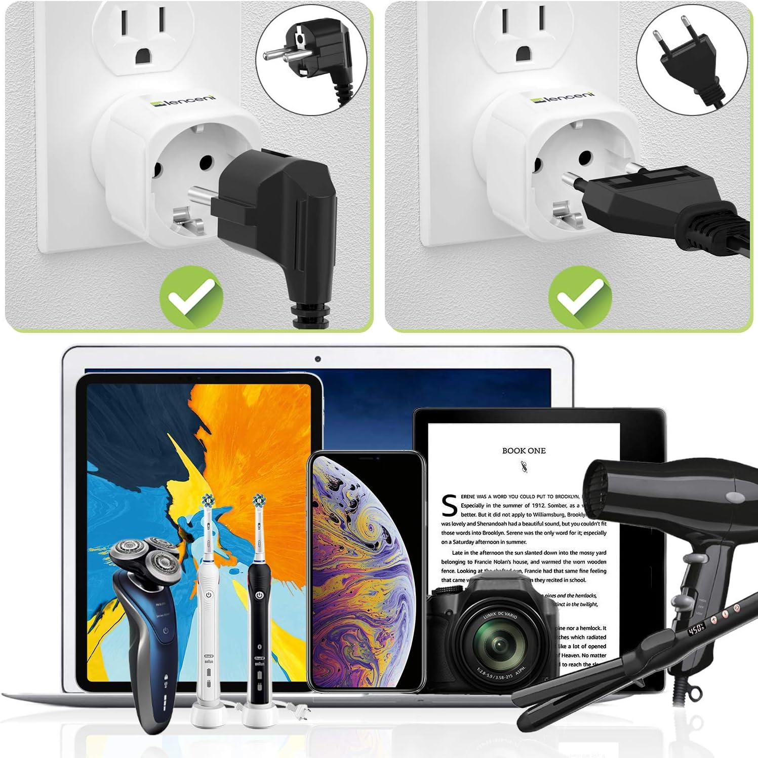 Europe to US Plug Adapter, [2 Packs] LENCENT European to USA Adapter, American Outlet Plug Adapter, EU to US Adapter, Europe to USA Travel Plug Converter: Home Audio & Theater