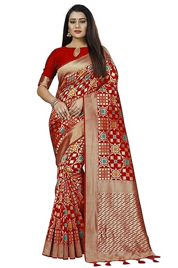 Divaastha Maroon Lichi Silk Geometric Print Saree with Blouse Piece (APP0013MAROON)