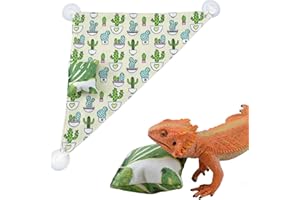pranovo Reptile Hammock Swing Hanging Bed Lounger Ladder with Adhesive Hooks and Suction Hook for Bearded Dragon Leopard Gecko Rat Lizard (Cactus Pattern)