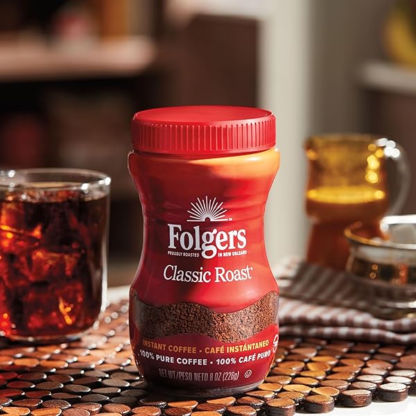FOLGERS CLASSIC ROAST INSTANT COFFEE, 8-OUNCE JAR