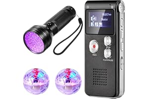 Dunzy 4 Pcs Ghost Hunting Equipment Kit Include 1 EVP Voice Recorder 8 Gb 1 UV Flashlight 2 LED Light up Cat Balls Ghost Investigation Paranormal Equipment for Home Outdoor Inspection(Black,Classic)
