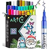 ARTCY Acrylic Paint Pens - 30 Acrylic Paint Markers Extra Fine Tip (0.7mm) | Great for Rock Painting, Canvas, Glass, Porcelai