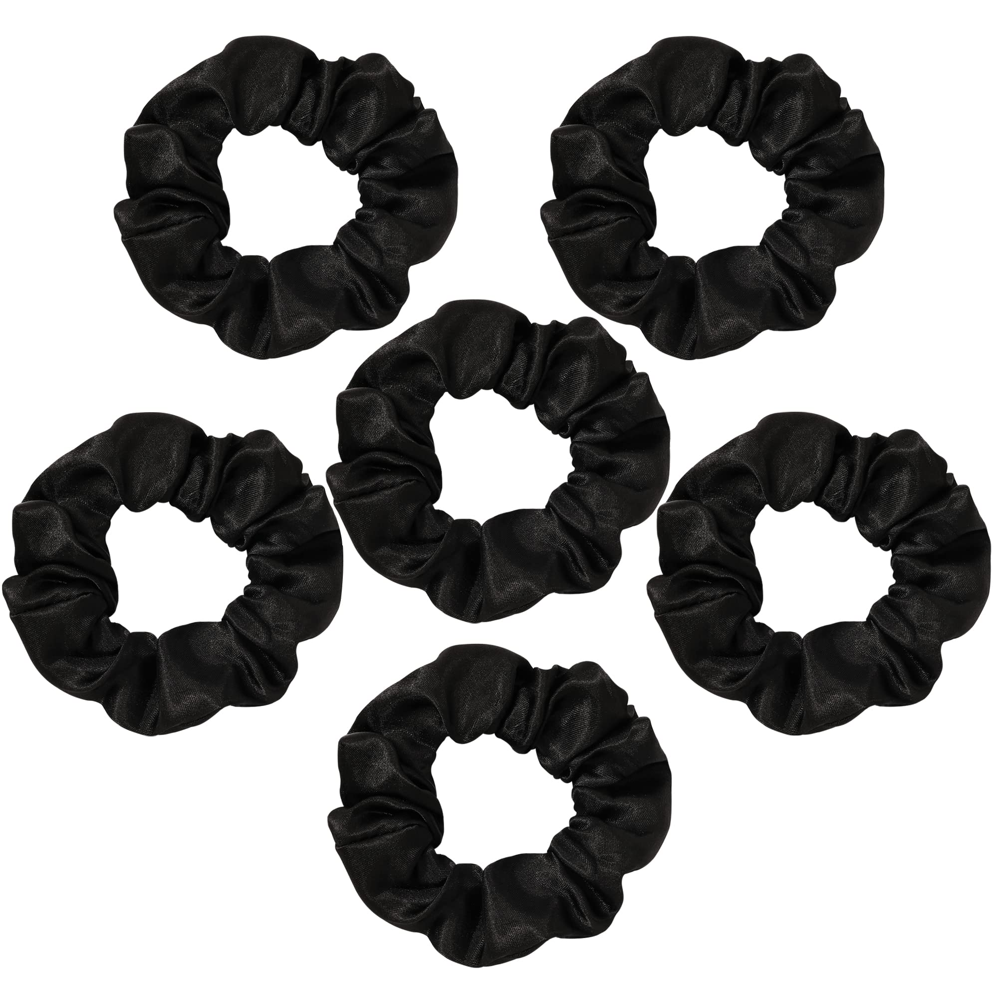 Photo 1 of Ivyu Black Silk Satin Scrunchies - Pack of 6, 8 Pieces (2 Free) - Hair Elastics Bands - Ponytail Holder - Women & Girls