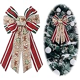Blinket Large Christmas Bow Red Green Buffalo Plaid Stripes Decor Bows for Wreath, Gingerbread Man Snowflake Christmas Tree Topper Bow for New Year Party Home Indoor Outdoor Decor Ornament Supplies