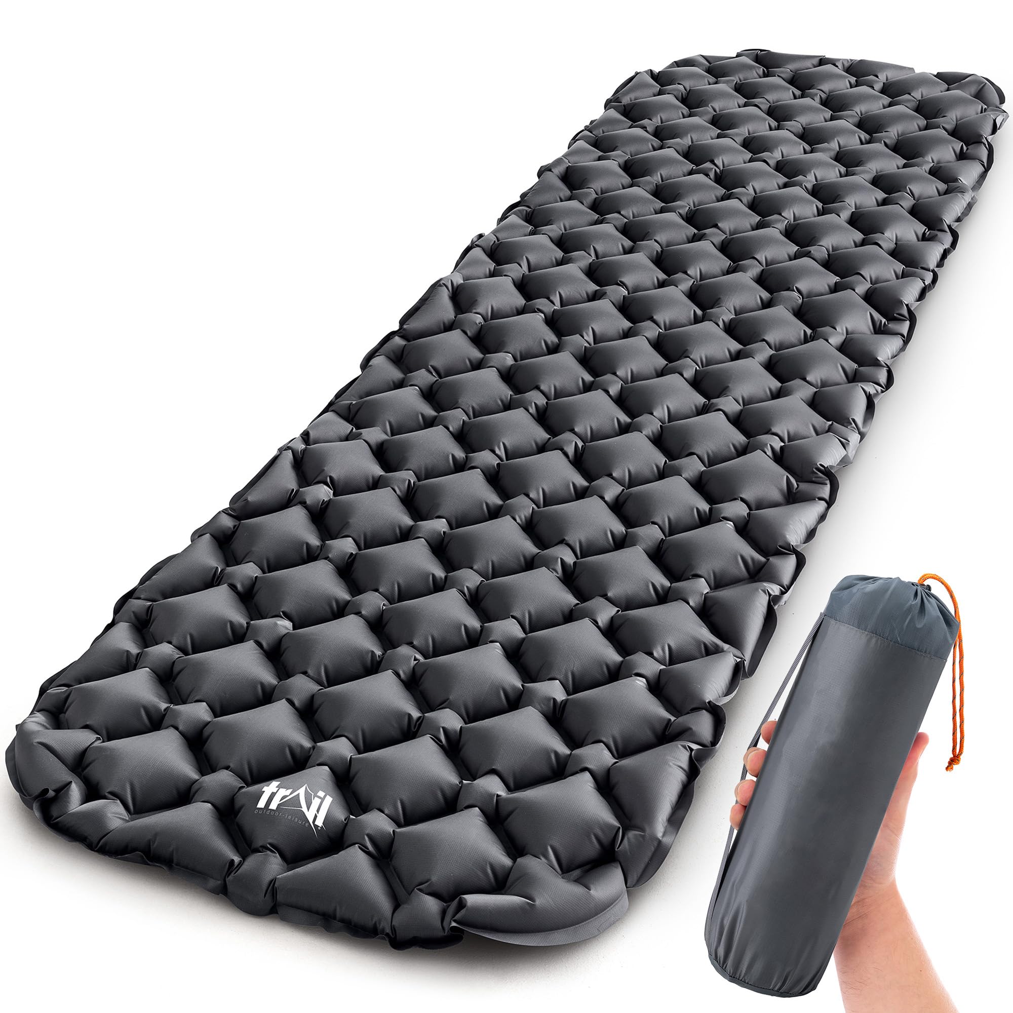 Lightweight Sleeping Mat, Ultra Light Inflatable Camping Pad, Outdoor Hiking Backpacking Festival Air Mattress, Waterproof TPU, 190cm x 56cm x 5.5cm, 520g (Black)
