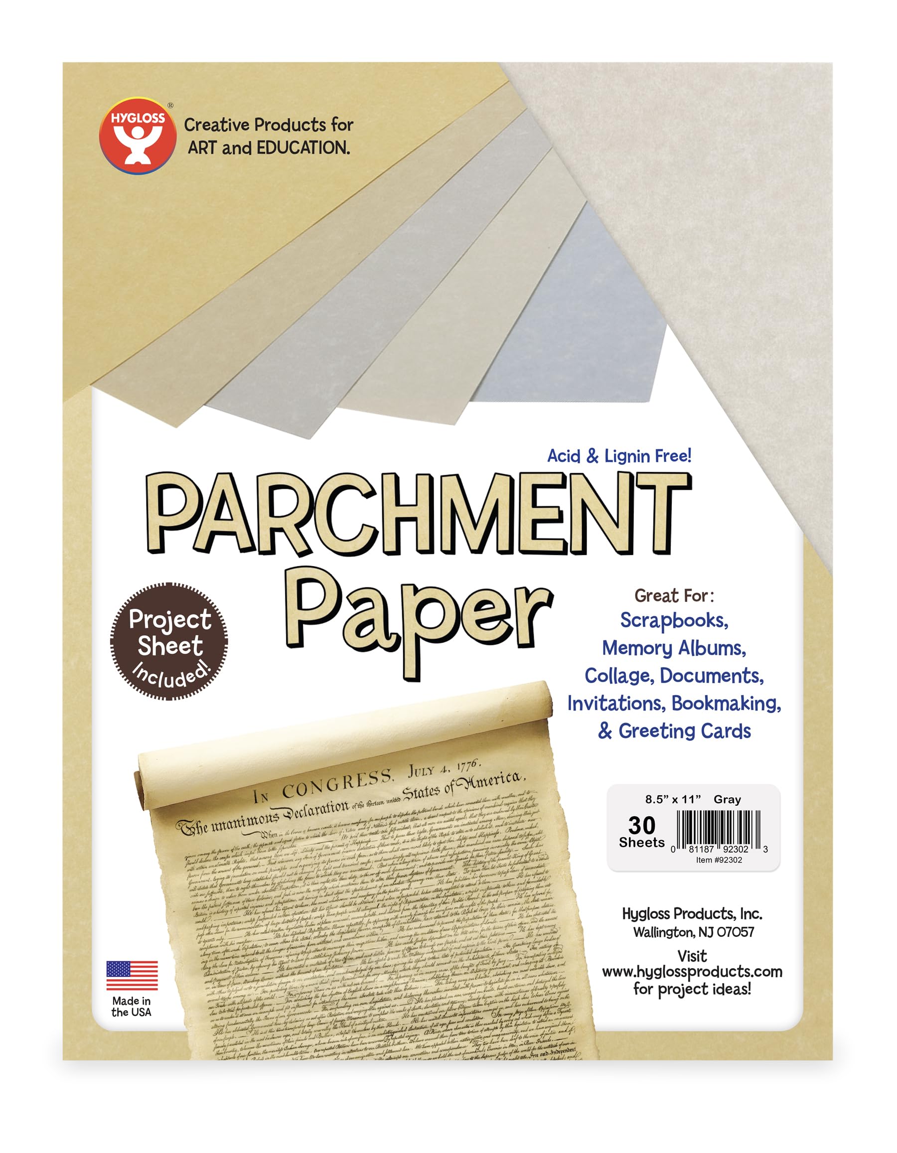 Hygloss Products Craft Parchment Paper Printer Friendly, Made in USA-8-1/2 x 11 Inches, Gray, 30 Pack, 30 Sheets