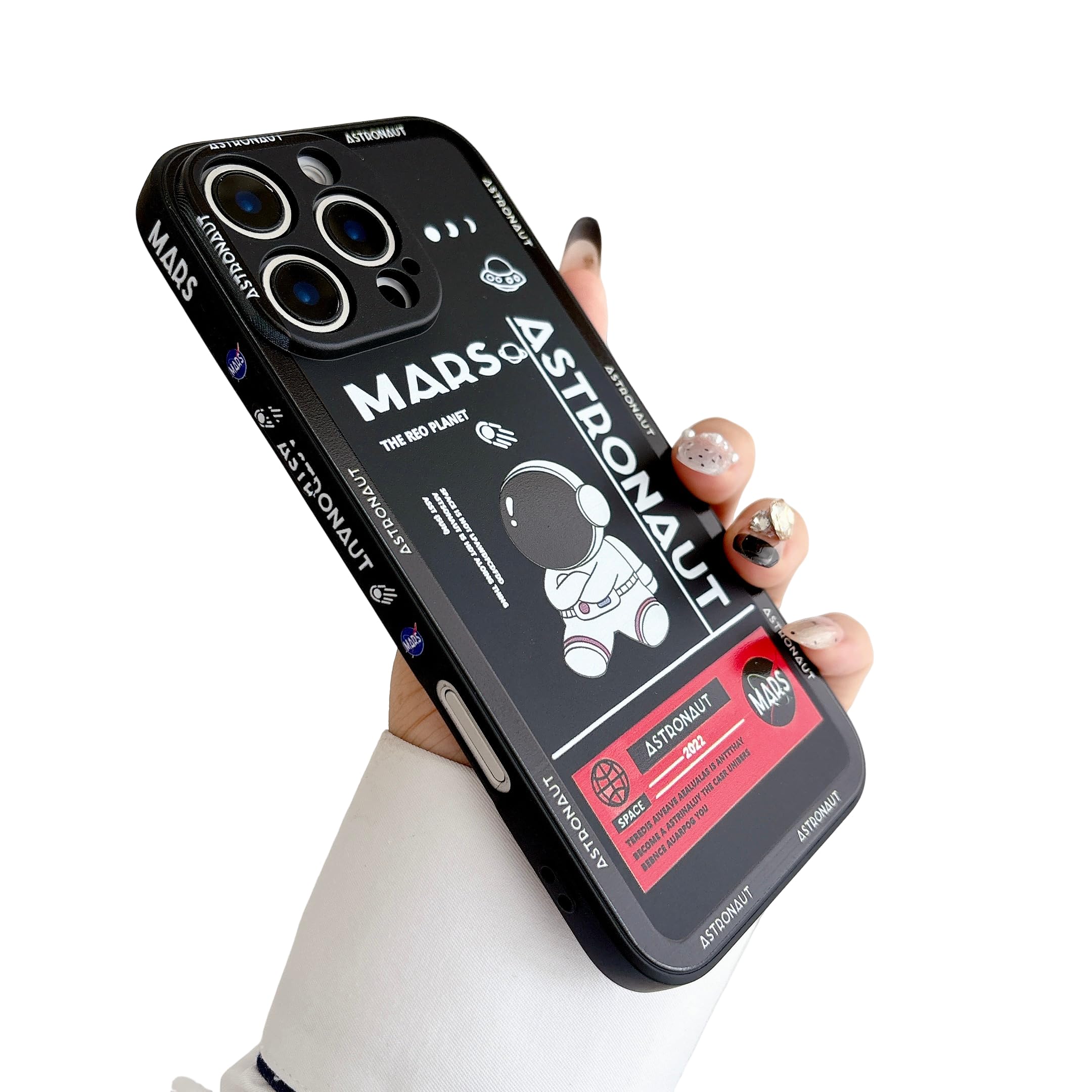 Yonds Queen for iPhone 14 Pro Cute Case, Cool Cartoon Astronaut Space Mars Rocket Design Stylish Bumper TPU Rubber Protective Anti-Slip Shockproof Fashion Case(Black, iPhone 14 Pro) — image 1
