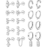 MILACOLATO 20G Hypoallergenic Flat Back Earrings for Women 316L Surgical Steel Flatback Stud Earrings Trendy Small Huggie Hoops Ear Cuffs Cartilage Earring Stacks Earring Sets for Multiple Piercing