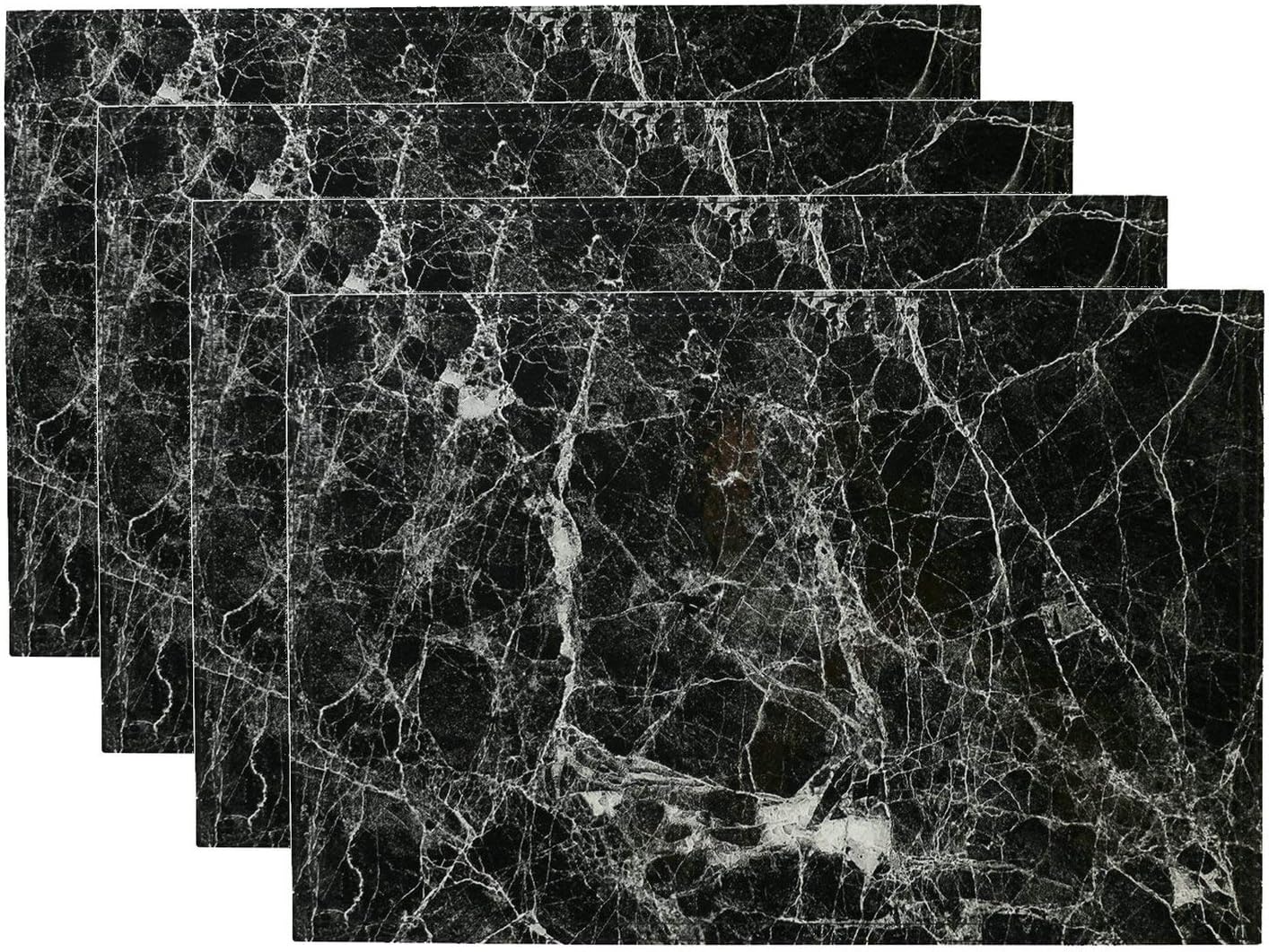 simpletome Placemats Marble Leather Table Mats Double Layer Easy Wiping Cleaning Set of 4 (Black)