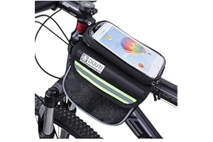 Kriopy Bike Bag,Bicycle Bags,Bike Saddle Bag,Phone Holder for Bike,Touchscreen Bike Phone Mount,Waterproof, Top Tube Bag,Bicycle Accessories,Bike Frame Storage bag,Phone Screen under 6.8”(Green)