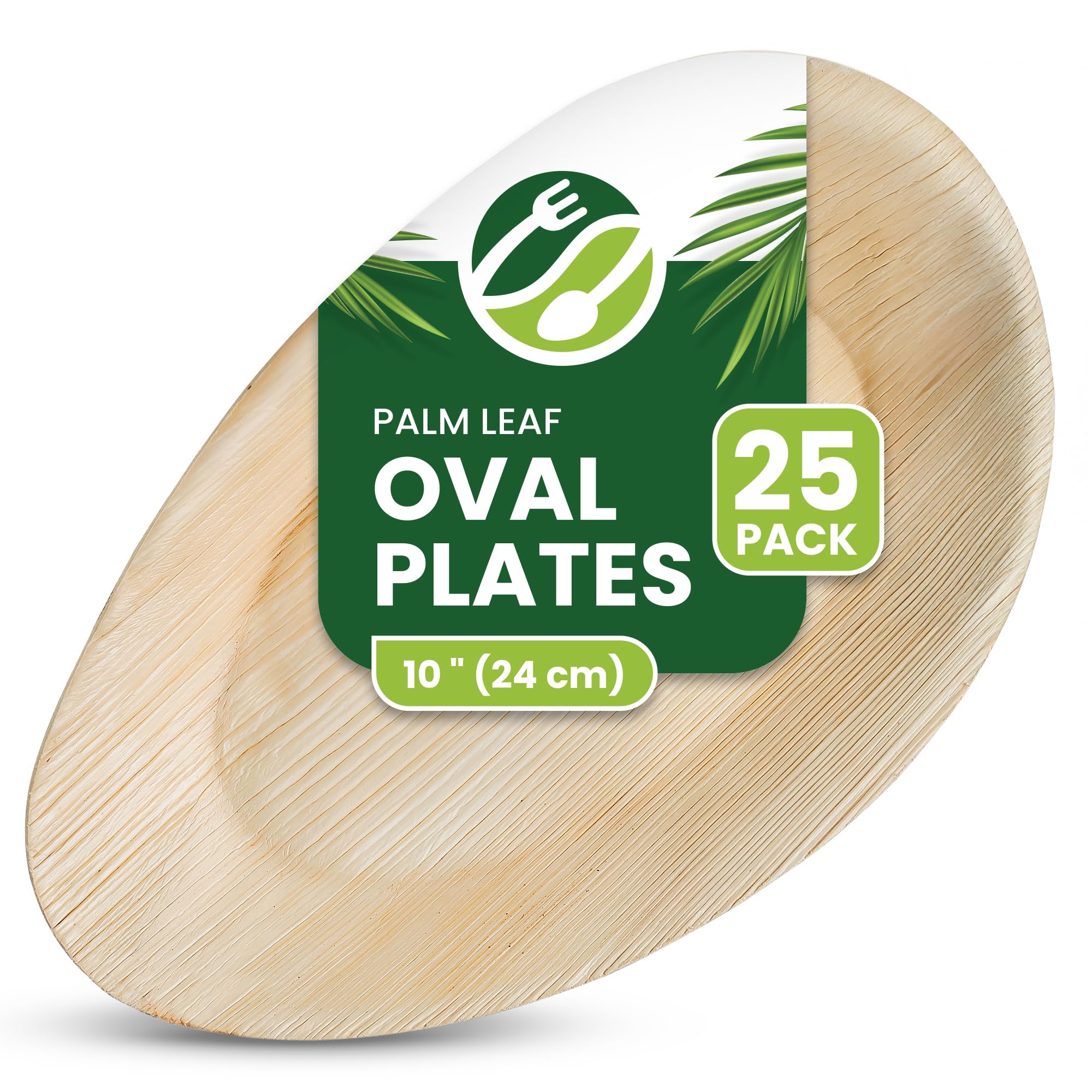 ECO Leaf | 25 Pack Oval Disposable Palm Leaf Plates | Compostable | Eco Friendly | Biodegradable | Picnic, Wedding Party Dinnerware| Like Wooden Bamboo Plates | Oval Large - 10"(24cm)