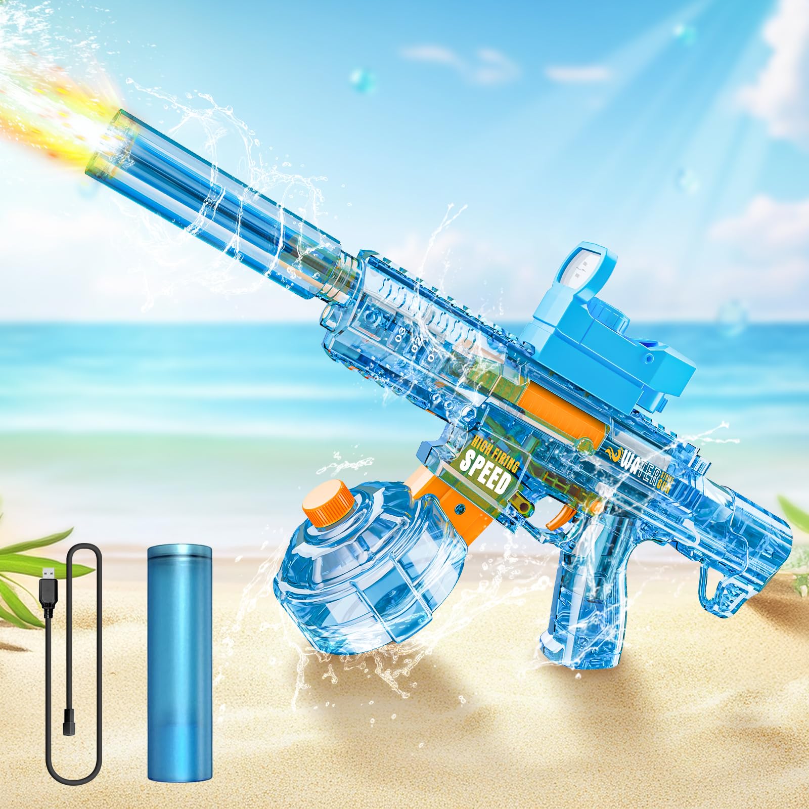 Electric Water Gun, High-Power Battery Water Pistol, Large Capacity Water Gun with laser, Suitable as a Gift for Children & Adults, Summer Outdoor Swimming Pool Beach Party Water Blaster Toy(Blue）