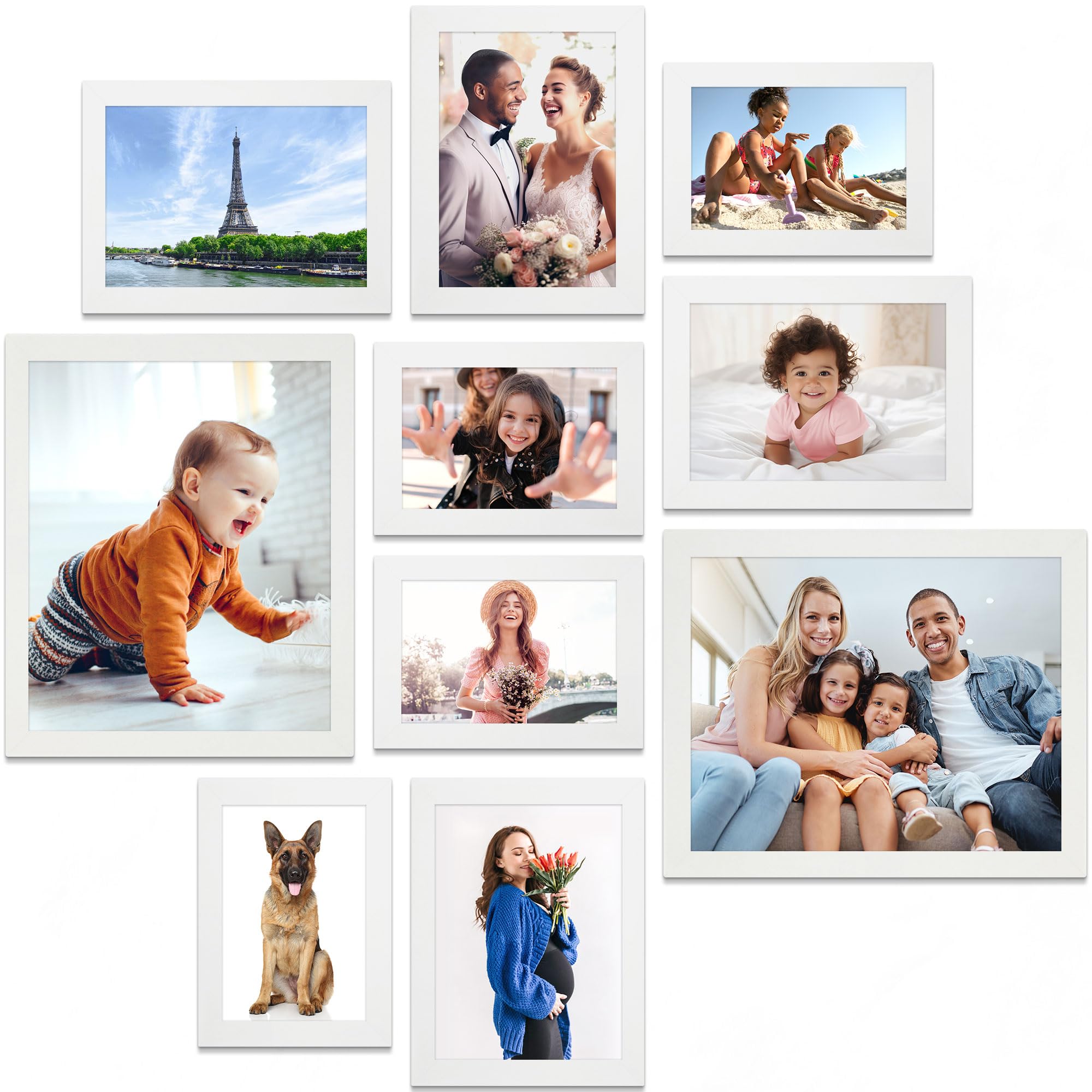 Icona Bay Combination White Picture Frames Set - 10 PC (Five 6x4, Three 7x5, Two 10x8), Multi-Pack for Modern Wall Gallery, Exclusives Collection