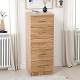 Seconique Dakota 5 Drawer Narrow Chest Oak Effect Storage view 4