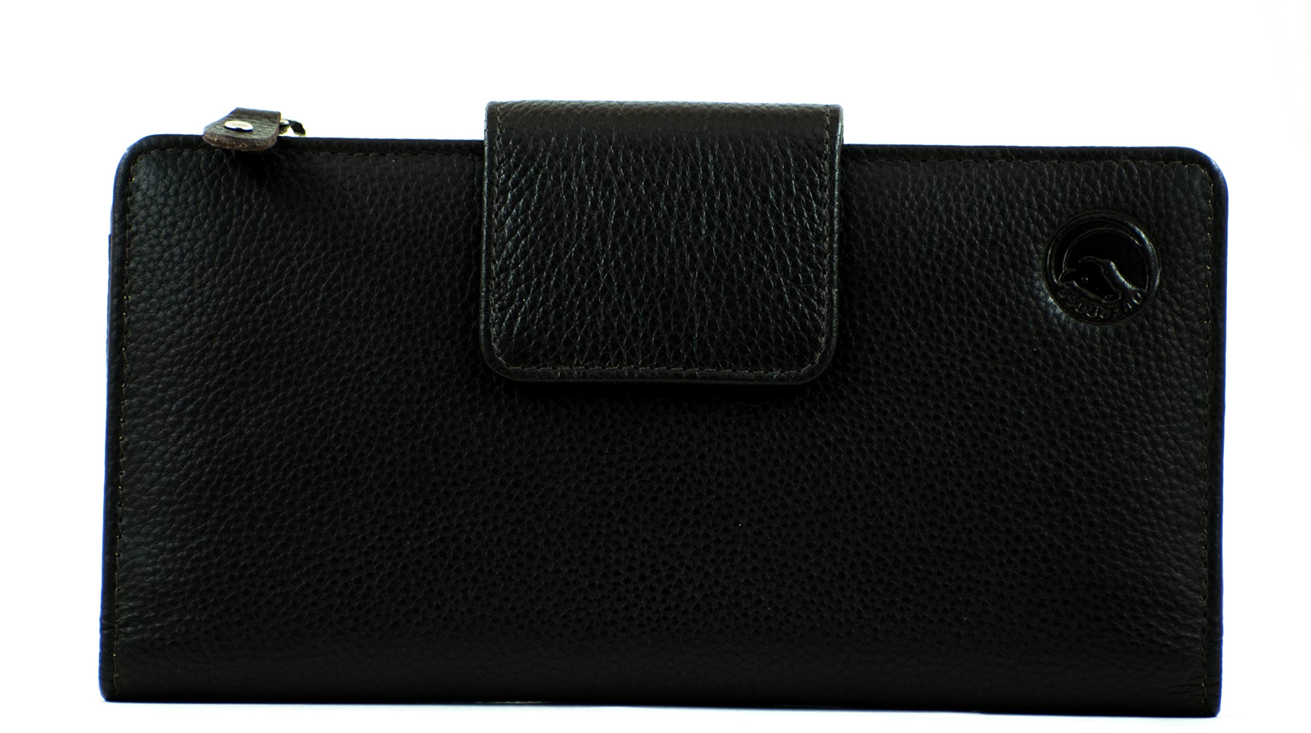 OVERDOSE Women Leather Wristlet Handbags Brown Clutch Wallet, Double Zipper Wallet, Multi Card Slot, Zipper Wallet Purse, Checkbook Wallet - Brown Nappa Leather Wallet