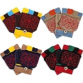 Handepo 4 Pairs Kids Convertible Fingerless Gloves Flip Top Winter Warm Knitted Mittens with Cover for Boy Toddler Girl