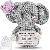 TODDER Positive Crochet Elephant Christmas Stocking Stuffers Birthday Gifts for Women Men Boys Girls Small Cute Handmade Crochet Animal Emotional Inspirational Gifts with Positive Words