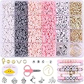 Wuollgess 3500 PCS Pink Gray Clay Beads for Bracelet Making Kit, Polymer Heishi Beads for Jewelry Making, Friendship Bracelet Kit for Adults, Spacer Letter Beads for Necklace Earring DIY
