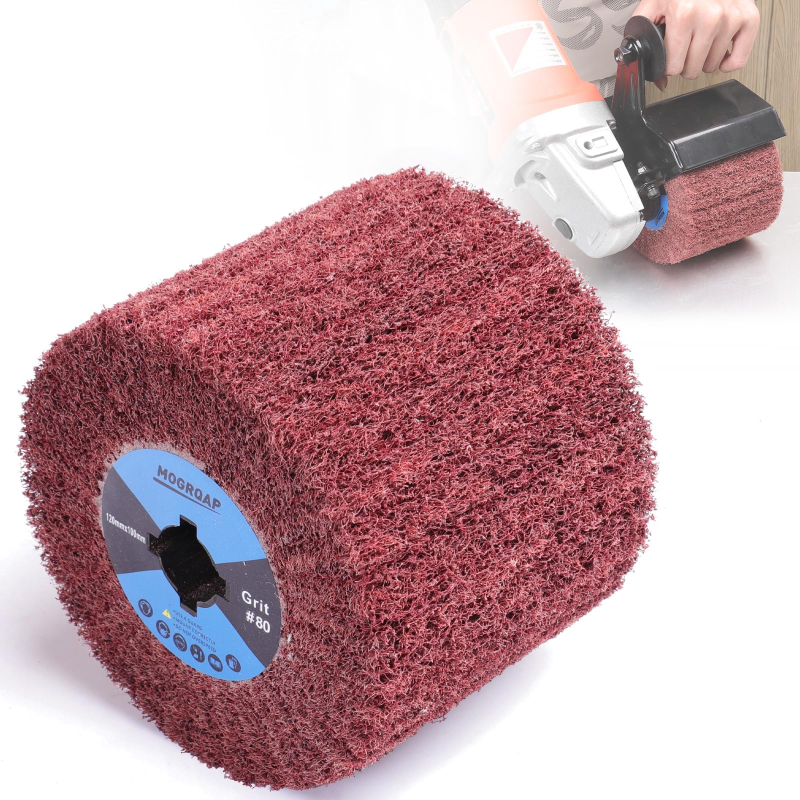 MOGRQAP Polishing Drum, 80 Grit Nylon Brush Drum Burnishing Polishing Tools Wheels for Sanding Matting Satin for Metal Wood Surface Polishing