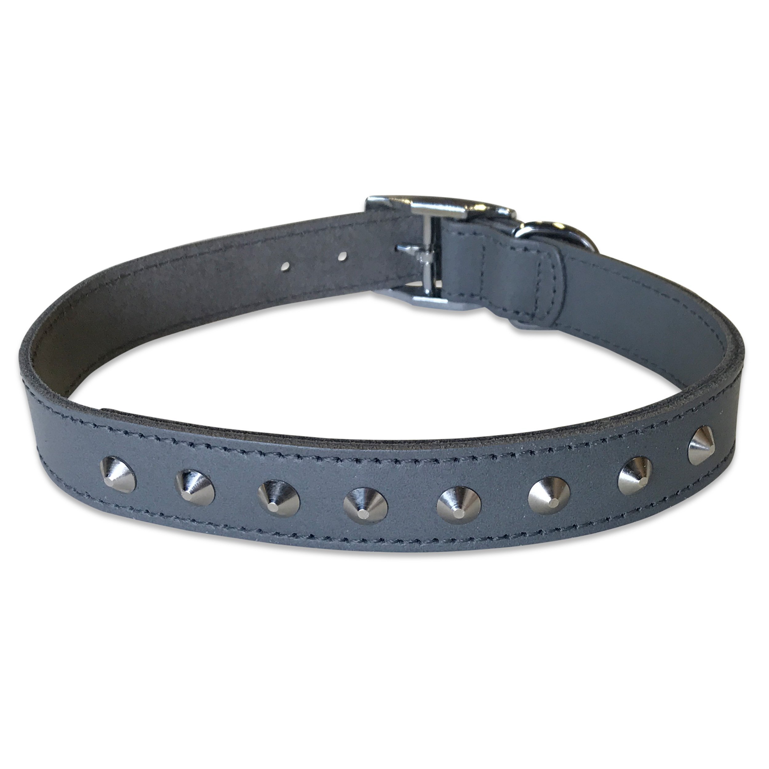 BBD Pet Products Studded Leather Collar, 1 x 18 to 21-Inch, One Size, Grey